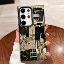 三星銀河S25ULTRA、S24PLUS、S23FE、S21PRO、S22、S20+、A03S、A05S、A14、A31、A53、A34、A10、A04E、M04、A33、A35、A55、A72、A71、A70、A22、A16、A06、A20S、A54に適したヴィンテージスタイルのトゥアンウェンコラージュ。 汚いれに強いい、ファッショナブルでなカラフルなシルバーIMDの専用サムスンスマホケース。 - 透明な黒 - チェックする 2