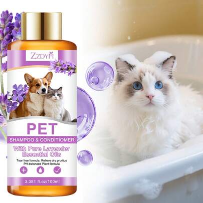100ml Shampoo e Balsamo Naturale per Cani (con estratto di Lavanda), Formula Bilanciata pH, Formula Delicata, Shampoo Idratante, Adatto per Pelli Sensibili - 100ml