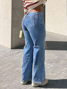 Women's Pocket Straight Tube Loose Casual Versatile Jeans - Medium Wash - View 4