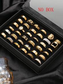 Bộ 5/10/20/40/60 chiếc nhẫn thép không gỉ khắc số La Mã, kiểu dáng mờ, phù hợp cho cả nam và nữ, thích hợp đeo hàng ngày, kiểu dáng và kích cỡ ngẫu nhiên. - Vàng - Xem 14