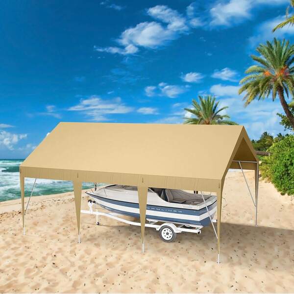 Toldo de cochera resistente de 20 pies, impermeable, resistente a los rayos UV, cobertizo de almacenamiento de coche al aire última intervensión para coche, motocicleta, bicicleta, jardín, eventos al