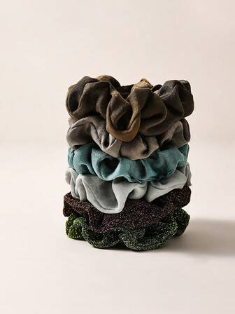 6pcs Solid Color Simple Fabric Hair Scrunchies With Shiny Sequin Decor, Stretchy Elastic Hair Ties For Women, Suitable For Casual Daily And Formal Occasions ,Scrunchy Hair Ties