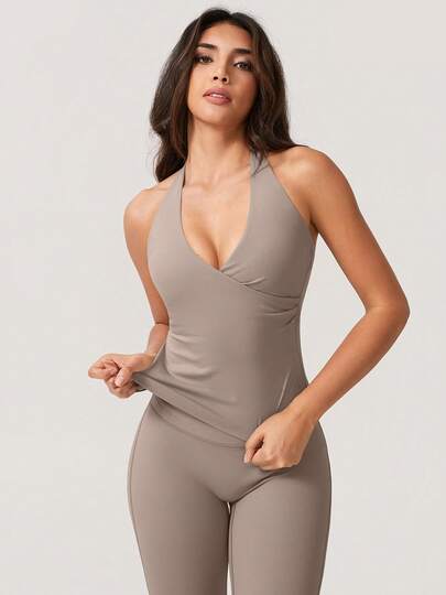 NcmRyu 一套女士性感露背吊带深V领塑形喇叭运动套装夏季