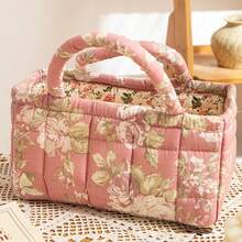 سلة تخزين عملية ذات نمط زهري، سلة تخزين متنوعة، سلة تخزين للألعاب، سلة غسيل، سلة لتخزين أحمر الشفاه وفرش المكياج ومنتجات العناية بالبشرة، ديكور منزلي، سلة نزهة محمولة - متعدد الألوان - مشاهدة 3