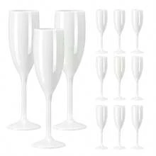 AGH 12 Pack Champagne Flute Acrylic Champagne Glasses Wedding Toasting 7oz Champagne Flute Goblet Plastic Reusable Unbreakable Champagne Cups For Bachelorette Wedding Bridal Shower Party, White - 白色 - 查看 1