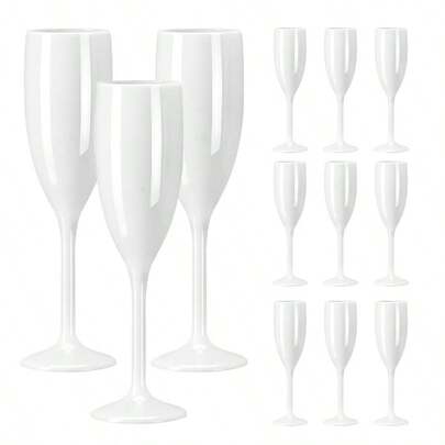 AGH Champagne Flute Acrylic Champagne Glasses Wedding Toasting 7oz Champagne Flute Goblet Plastic Reusable Unbreakable Champagne Cups For Bachelorette Wedding Bridal Shower Party, 12 Pack, White
