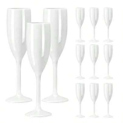 AGH Champagne Flute Acrylic Champagne Glasses Wedding Toasting 7oz Champagne Flute Goblet Plastic Reusable Unbreakable Champagne Cups For Bachelorette Wedding Bridal Shower Party, 12 Pack, White