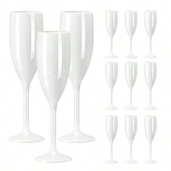 AGH 12 Pack Champagne Flute Acrylic Champagne Glasses Wedding Toasting 7oz Champagne Flute Goblet Plastic Reusable Unbreakable Champagne Cups For Bachelorette Wedding Bridal Shower Party, White