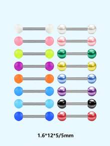 16pcs Luminous Ball & Faux Pearls Tongue Nail Rings And Nipple Rings Set Body Piercing Jewelry Set For Women Men, Accessory For Wonderful Gifts