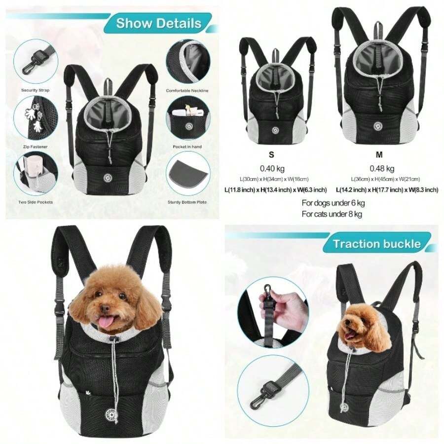 Bolsa porttil para Mascotas Mochila Frontal para Perros de Viaje de Viaje Transpirable para Portador de para Viajar Senderismo Camping S - Negro - Negro-Pequeño - Ver 1