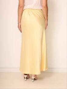 Satin Midi Skirt With Elastic - 黃色 - 查看 4
