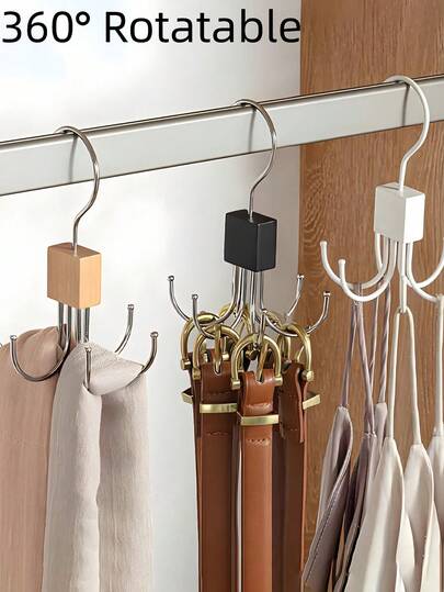 1/2/4PCS 360° Rotatable Six-Claw Metal Hanger, Space Saving Wardrobe Organizer For Belt Bra Scarf Tie, Multifunctional Rotatable Coat & Towel Hook, Modern Silver Gray Home Storage Solution, Holiday Gift