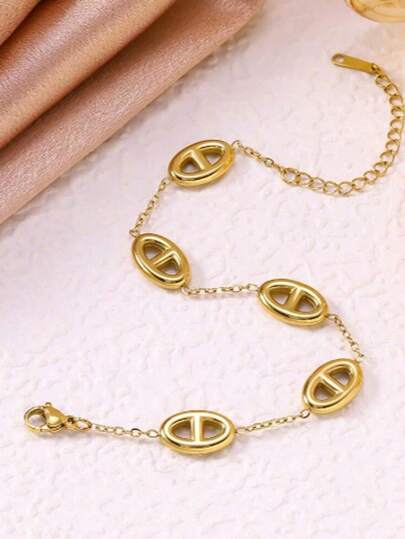 Bracelet en acier de titane de luxe avec motif 3D de nez de cochon, bracelet charm avec lettre soleil creuse, accessoires élégants pour femmes