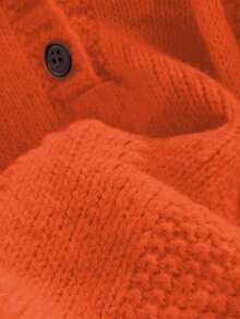 女士休闲连帽针织开衫，宽松长袖，前口袋，可调节抽绳兜帽，简约设计，舒适套头衫，秋冬 - 橘色 - 查看 4