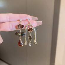 Vintage Colorful Irregular Drop Earrings For Women Fashion Asymmetric Design Earrings Jewelry - 彩色 - 查看 3