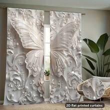 2pcs Glam Style 2D Digital Printed Curtains, Floral And Butterfly Design Curtains, Polyester Curtains For Living Room, Bedroom, Balcony, Study, Machine Washable Decorative Pole Pocket Window Panel, Four Season Art Theme, Bedroom Curtains - Multicolor - View 5