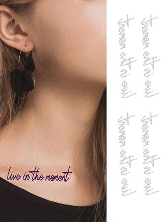 纹身贴纸，2 件/套，经典名言：活在当下妆容图案人体艺术设计，防水防汗，哑光持久非永久性纹身，一次可持续 5 至 12 天，适合初学者。