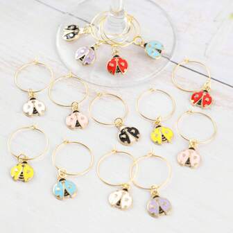 8/14pcs 25mm Mini Ladybug Wine Glass Charms, Wine Identifier Labels For Champagne & Red Wine. Decorative Gifts For Birthday, Wedding, Anniversary, Graduation, Bachelor Party, Thanksgiving, Christmas And Other Occasions