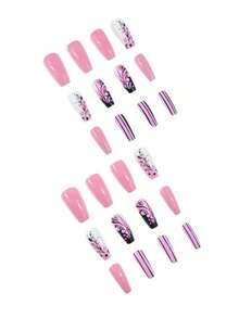 24Pcs Almond Shape Glossy Solid Color Press-On Nails Set, Including 1Pc Gel Glue And 1Pc Nail File, Suitable For Party, Dance And Daily Wear, Reusable And Removable Nail Supplies Nails - 彩色 - 查看 3