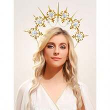 QY- Gold Halo Crown Spiked Crown Headband Sunburst Zip Tie Headpiece Goddess Costume For Wedding Photoshoot Cosplay Pageant Festival Renaissance -6459 - 如圖所示 - 查看 5