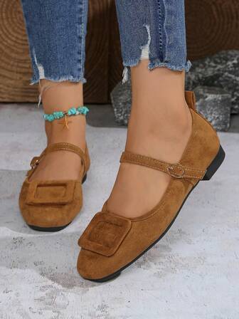 Women's Buckle Decor Simple Ballet Flats, Fashionable Elegant Mary Jane Shoes, Spring/Autumn, Autumn/Winter, All Season, Classic Versatile, Soft & Comfortable