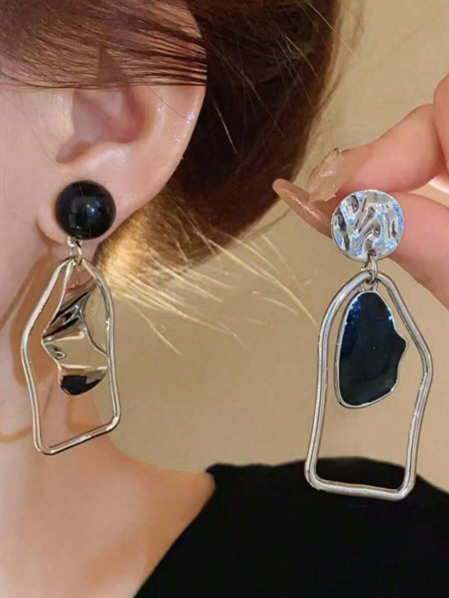 1 Pair Unique Geometric Asymmetrical Oversized Colorblock Dangle Earrings –  Fashion Jewelry Accessories For Women, Perfect For Daily Wear, Parties & Gifts - Gold - 查看 1