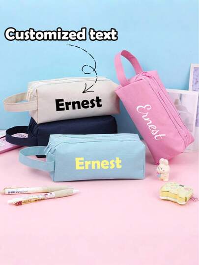 1pc Personalized Double-Layer Pencil Case, Customized Large Capacity Pencil Box, Minimalist Pencil Bag, Large Capacity Student Pencil Case Storage Bag, School Pencil Box, Personalized Pencil Bag, Double-Layer Pencil Bag, Minimalist Stationery Pencil Box, Oxford Cloth Pencil Bag, School Supplies, Back To School, School Supplies, Teacher's Day Gift,Christmas Gift Supplies