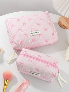 1 pièce/set Sac de rangement cosmétique grande capacité avec design nœud papillon rose et dentelle. Sac de rangement à cordon pour produits de soins de la peau de voyage. Sac pour serviettes hygiéniques, indispensable pour les courts voyages. Sac de maquillage et portable multifonctionnel pour ranger le rouge à lèvres, les serviettes hygiéniques, les pièces, les clés, etc. Grand sac de lavage mignon pour l'organisateur de voyage, sac cosmétique pour voyage, cadeau pour la fête des mères, cadeau pour la rentrée scolaire