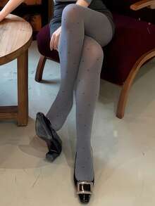 1pc Gray & Black Polka Dot Opaque Pantyhose - Vintage Fashionable Women's Tights, Silky Smooth, Suitable For Daily Wear (XS-5XL) - Grey - View 4