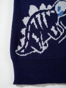 ANDREILEE Men's Casual Dinosaur Print Crew Neck Loose Fit Pullover Sweater, Versatile Street Style, Suitable For Spring, Autumn, Winter - Navy Blue - View 5