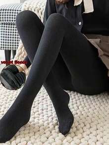 1pc Vertical Striped Tights, Women's Thick High Waist Warm Tights For Autumn/Winter, Cozy