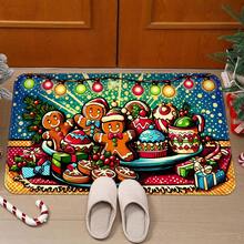 1pc Gingerbread Man & Lighting Doormat, Soft Christmas Bath Mat, Absorbent Christmas Kitchen Floor Mat, Holiday Decor, Non-Slip Holiday Floor Rug For Patio, Bedroom, Kitchen, Living Room, Entryway, Bathroom, Christmas Decoration