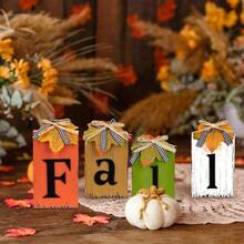 4 Pcs Fall Decorations Home, Fall Thanksgiving Table Decor Vintage Farmhouse Wooden Signs Autumn Tabletop Centerpieces Thanksgiving Fall Home Office Kitchen Harvest Party Tiered Tray Mantel Decor
