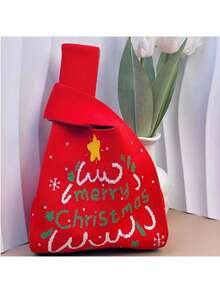 Pungi de Crăciun, Design la scară mică, Geantă mică tricotată cu model floral pentru purtat pe braț, Geantă de mână