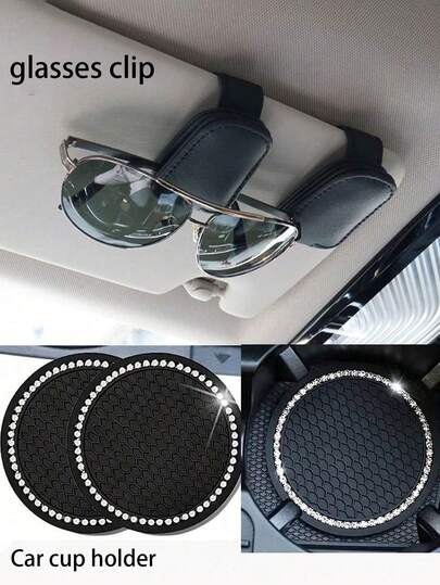 3pcs On-Board Eye Clip, Multi-Functional Car Sunglasses Holder, Sun Visor Car Glasses Holder, Car Sunglasses Box And Multi-Functional Storage Clip, Magnetic Sunglasses Clip, Bill Clip, Sun Visor Sunglasses Storage Devic