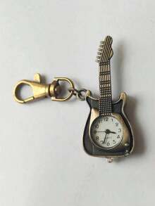 1PC Classic Vintage Guitar Pocket Watch Creative Bronze Keychain Novelty Quartz Watch Car Keychain Pendant Bag Accessories Graduation Gift Nurse Watch, Pocket Watch Chain Fashion Guitar Shaped Buckle Watch Delicate Personalized Clip Design Watch Vintage Pocket Watch - Đồng 2 - Xem 2