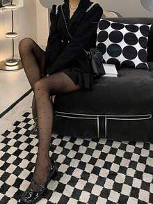 Polka Dot Print Tights - 黑色 - 查看 2