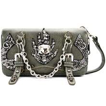 Punk Gothic Skull Leather Clutch With Card Slots And Coin Pouch For Women Wallet Purse Studs Chain Rivet Buckle Wristlet Wallet Long Wallet With Multi-Functional Large Capacity - Grey - View 2