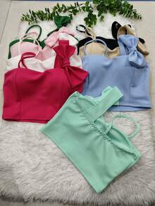Kit 3 peça de cropped femininas entre 7 cores aleatório 3 peça - Branco - Visão 2