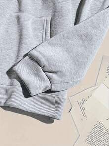 Sudadera hoodie dama mujer gorro capucha manga larga algodón bolsa canguro suave puños rib acanalados casual aesthetic casa diario frío moderna juvenil cómoda calientita estampado alas ángel espalada grandes - Gris - Ver 4