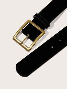 1pc Women's Solid Color Casual Retro Vintage Palace Style Party Sexy Street Elegant Graceful PU Leather Western Style Bronze Buckle Suede Wide Belt, Suitable For All Seasons - Black - View 4