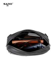 男士时尚休闲斜挎包，大容量青年街头风单肩包，新款情人节礼品袋 - 黑色 - 查看 11