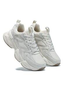 新款女士休闲运动鞋，时尚米色女士休闲运动鞋，轻便跑步鞋，户外旅行运动鞋，男女通用都市运动鞋，时尚反光厚底运动鞋，厚底女鞋，适合秋冬季节穿着 - 米色 - 查看 4