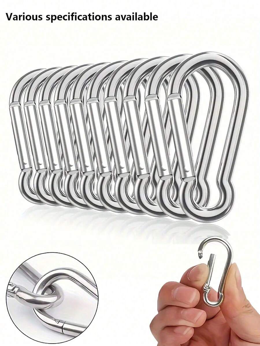 10个D型高品质铝合金登山扣，DIY攀岩扣，配件及钥匙扣，适用于户外徒步背包和日常佩戴，轻便多功能，男女通用，适合运动、探险和旅行 - 彩色 - 查看 1