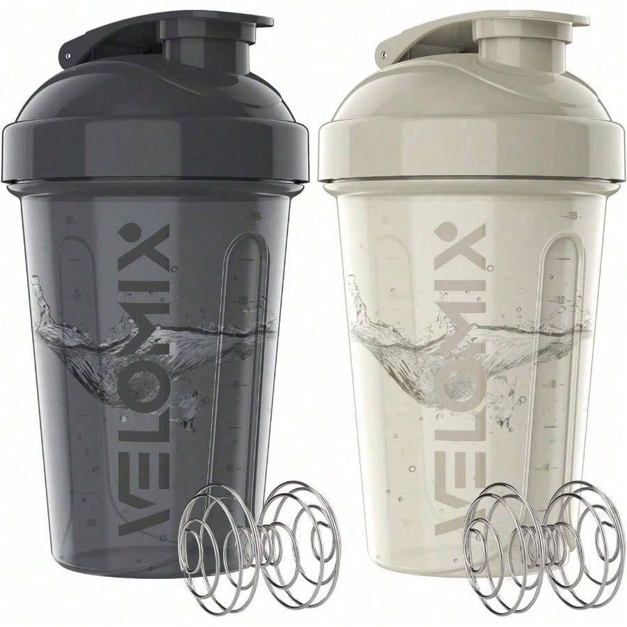 2 Pack 20oz Shaker Bottles With Stainless Steel Balls Leakproof Odor Resistant For Protein Smoothies Gym Travel Halloween Fitness Gift - 灰色/白色 - 查看 1