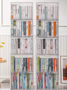 1 Piece Book Storage Box Transparent Folding Bookshelf Home Classroom Dustproof Book Organizer Antique Books - 無色 - 查看 3