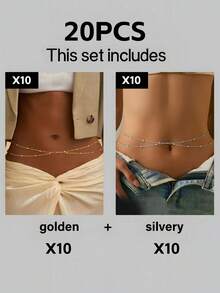 1件装女士性感交叉多层身体链，简约串珠腰链，时尚配饰，夏季海滩派对必备单品