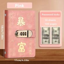 A6 Saving Book With Password Lock-Pages Thick Paper Capacity, Imitation Leather Cover, Cash Tracking And Budget Planning,  Financial Manager With Locking Mechanism, Suitable Saving Diary, Debt Repayment And Financial Arrangement (Pink/Red/Blue)- A 200.00cm-Inch Easy To Carry, Horizontal And Vertical Layout,  Storage Of Cash And Documents, Durable Fashion Design, Saving Money, Saving Challenge Book, Save Money Loose-Leaf Binder - [紅色]A6 - 帶密碼鎖 - 查看 4