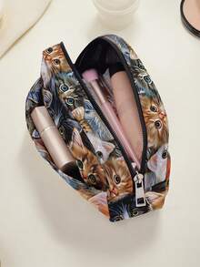 Cat Print Makeup Bag, Multi-Functional Cosmetic Pouch Organizer, Multi-Pocket Design Convenient Toiletry Bag For Travel & Outdoor, Lightweight - Multicolor - View 4