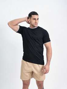 STRIPED T-SHIRT / BASIC T-SHIRT / MEN'S T-SHIRT / 100% COTTON T-SHIRT - màu đen - Xem 2